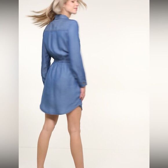 New American Eagle Chambray Long Sleeve Button Dress Lyocell - Picture 5 of 7